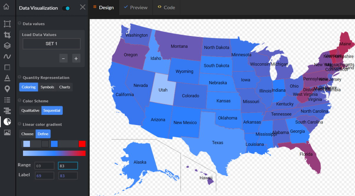 Creating a Data Values Range with Map Grafica online editor