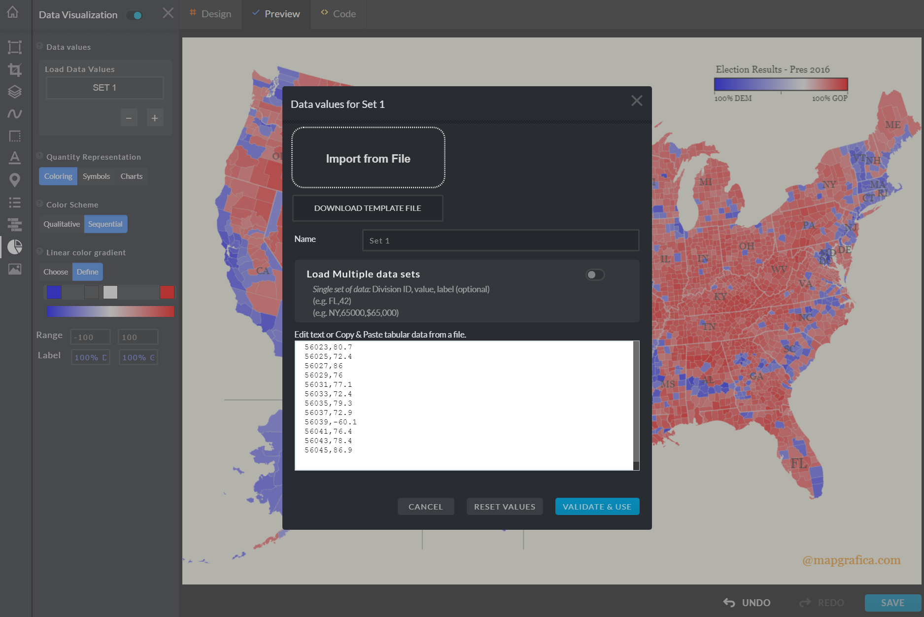 Loading data into Map Grafica online editor