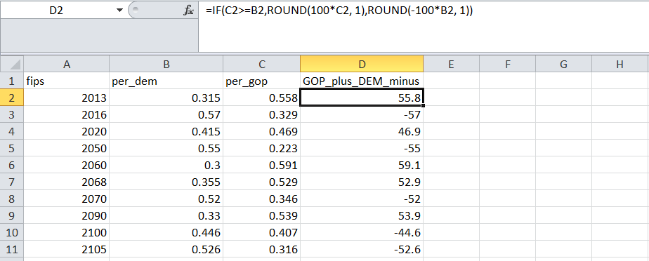 Worksheet formula with County data values