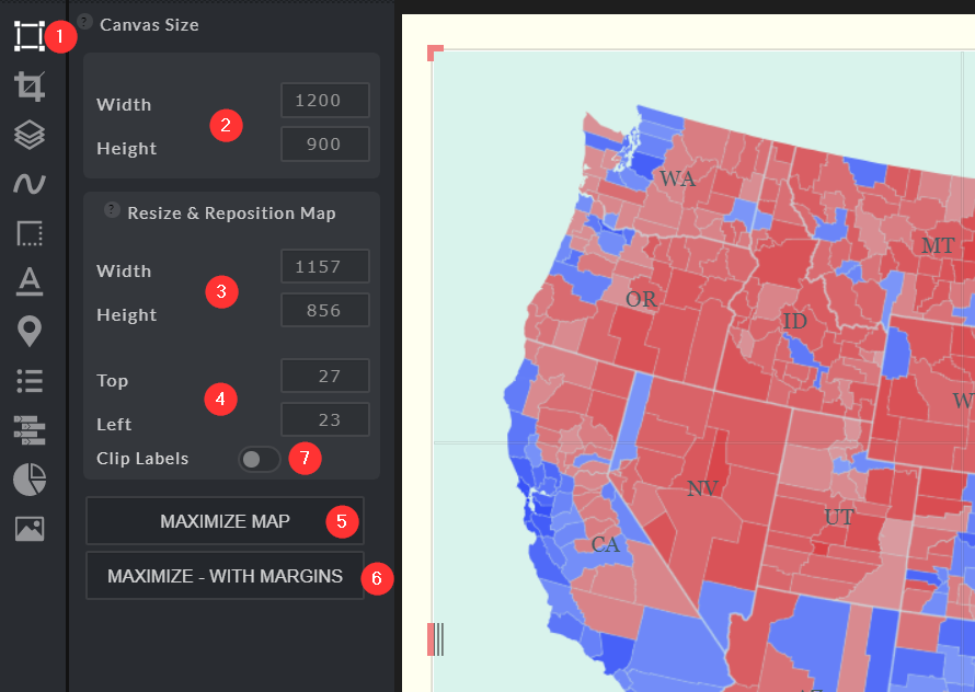 Set canvas and Map size in Data Visualization Maps editor